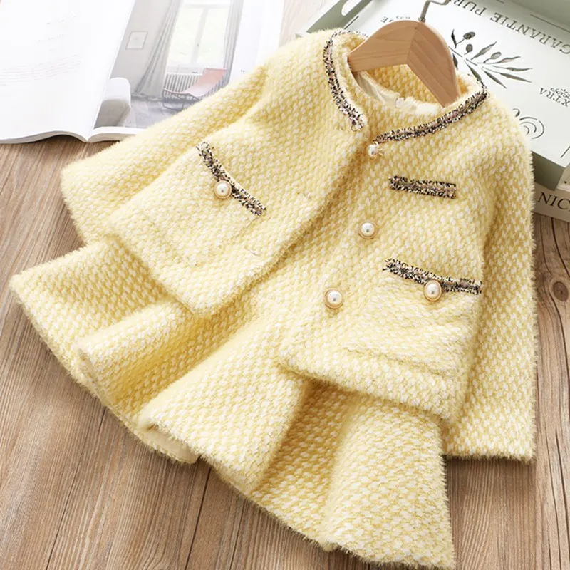 Модный зимний теплый комплект одежды принцессы для девочек детское бархатное