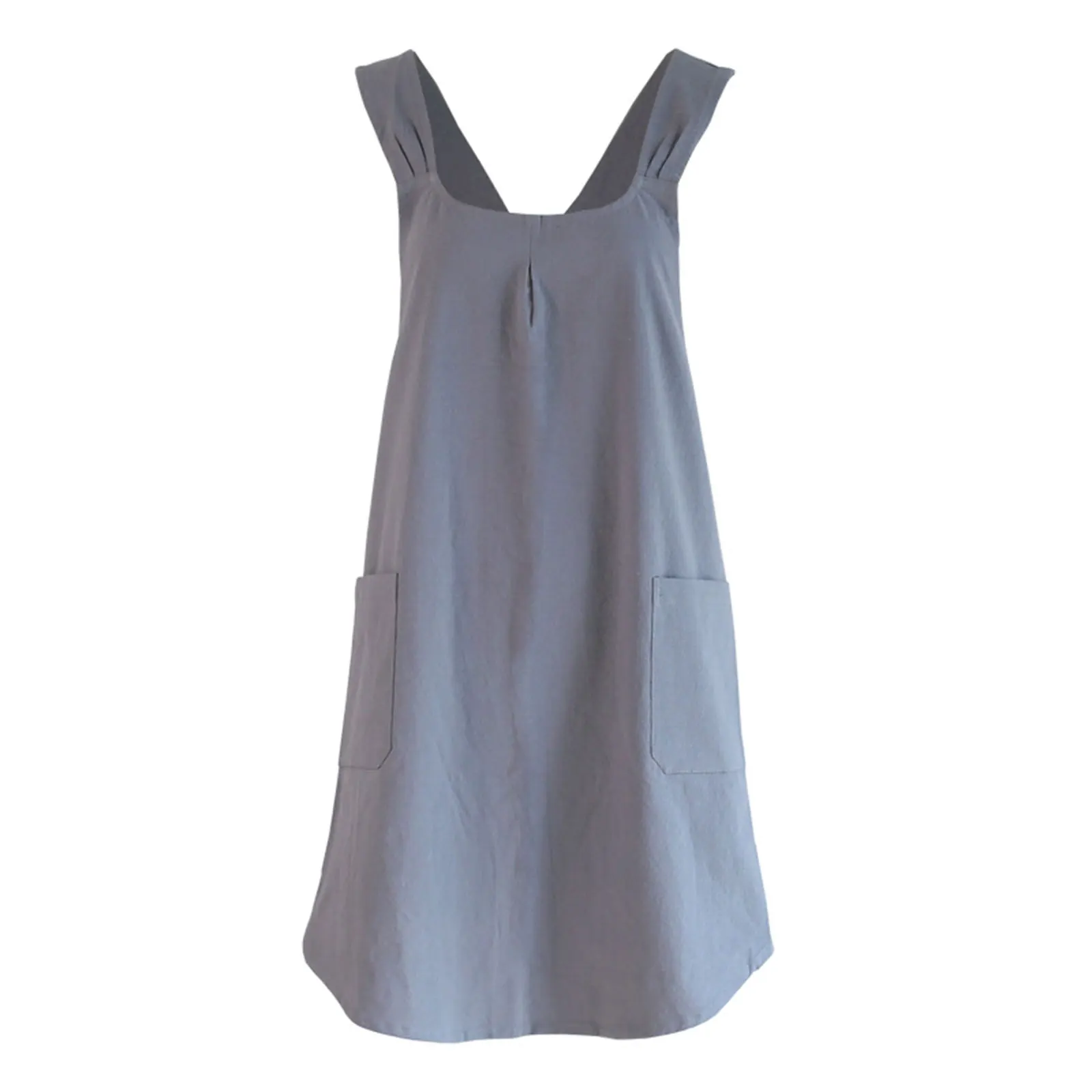 

Japanese Style Cotton Linen Apron, Retro Solid Color Strap Pinafore with Pocket, Practical Household Product