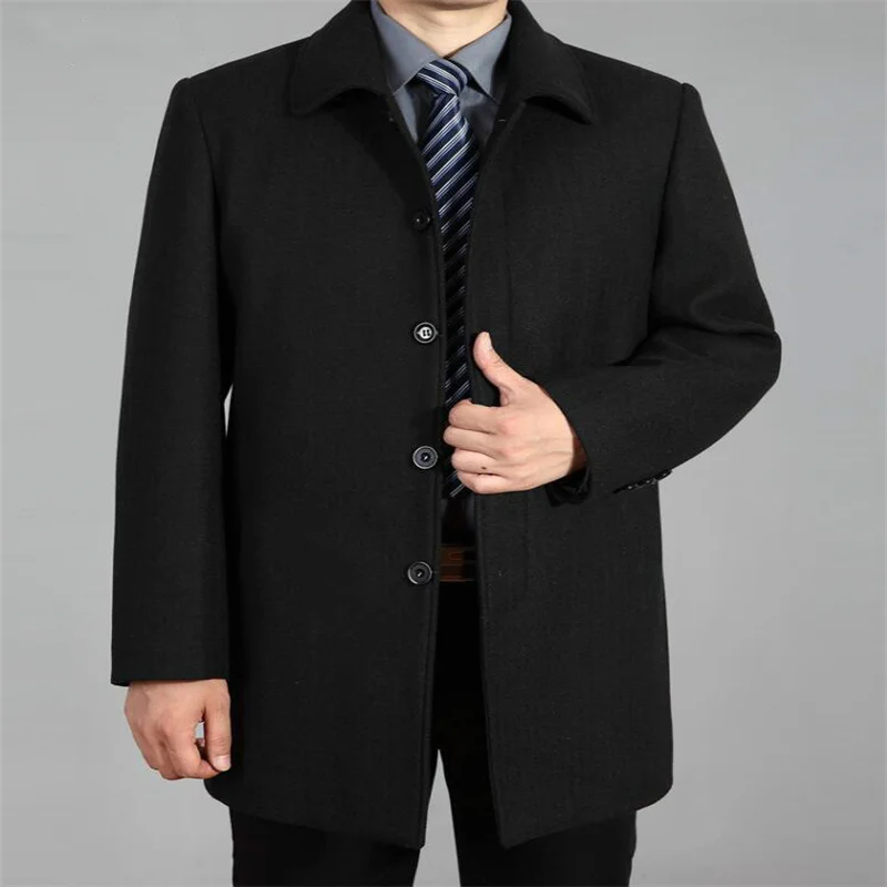

Middle-aged woolen coat men Mid-length trench coats thicken long sleeves overcoat mens cashmere coat autumn winter england B389