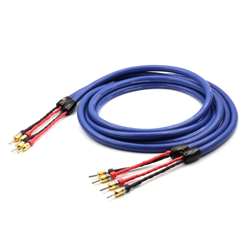 

Free shipping One pair 2.5M pair audio Clear Light speaker cable with rhodium plated banana plug audio speaker wire
