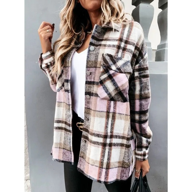 

2020 Autumn And Winter Women's Jacket High Street Long-sleeved Plaid Single-breasted Casual Jacket Female En*