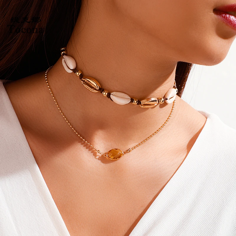 Tocona 2 шт./компл. богемное летнее ожерелье для женщин блестящий хрустальный камень