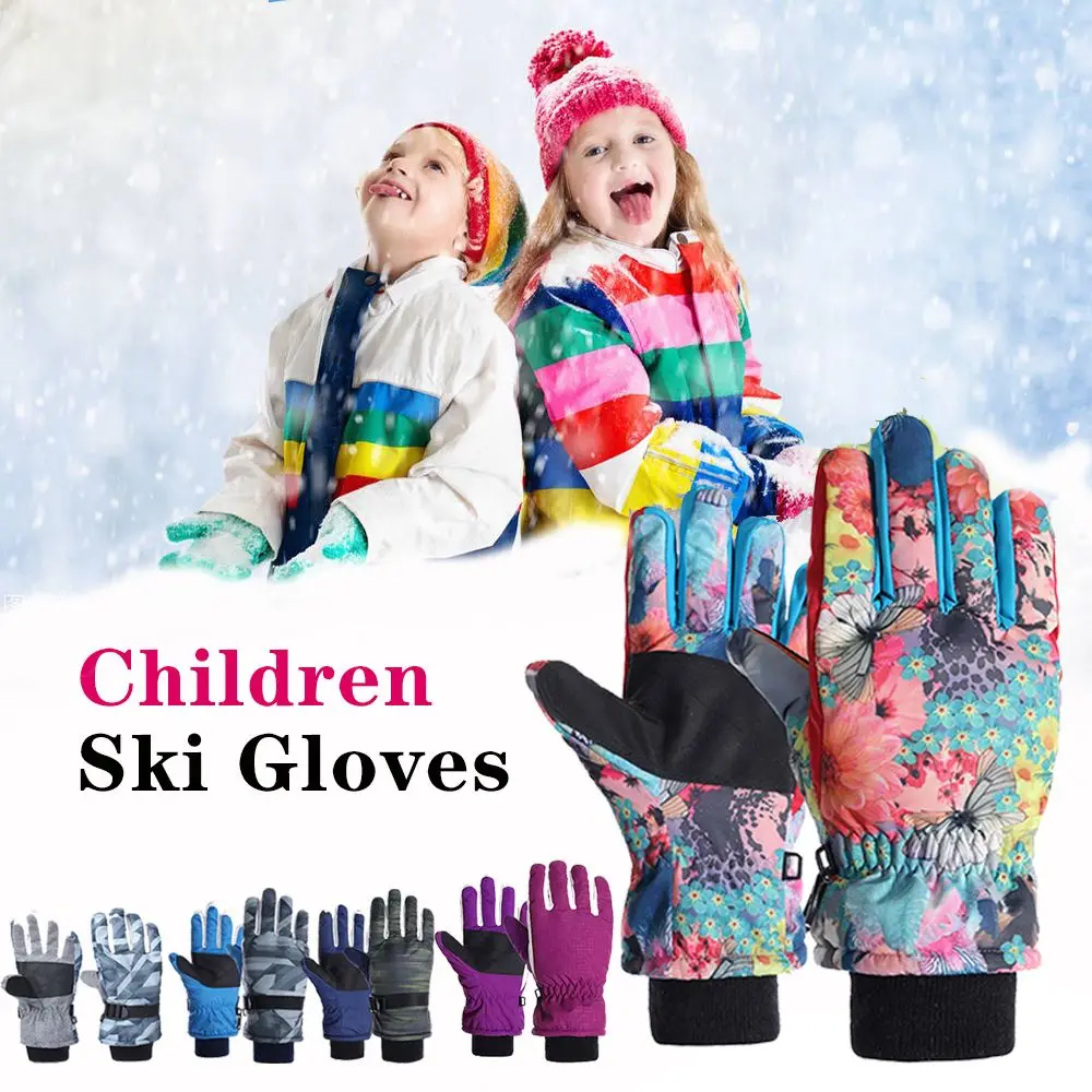 

6-14 Years Old Winter Waterproof Cartoon Windproof Skiing Gloves Snowboarding Ski Mittens Skiing Accessories
