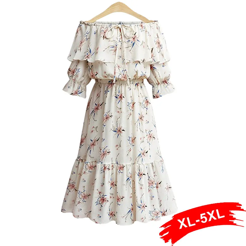 Женское летнее белое платье с оборками и открытыми плечами 4XL 5XL | Женская одежда