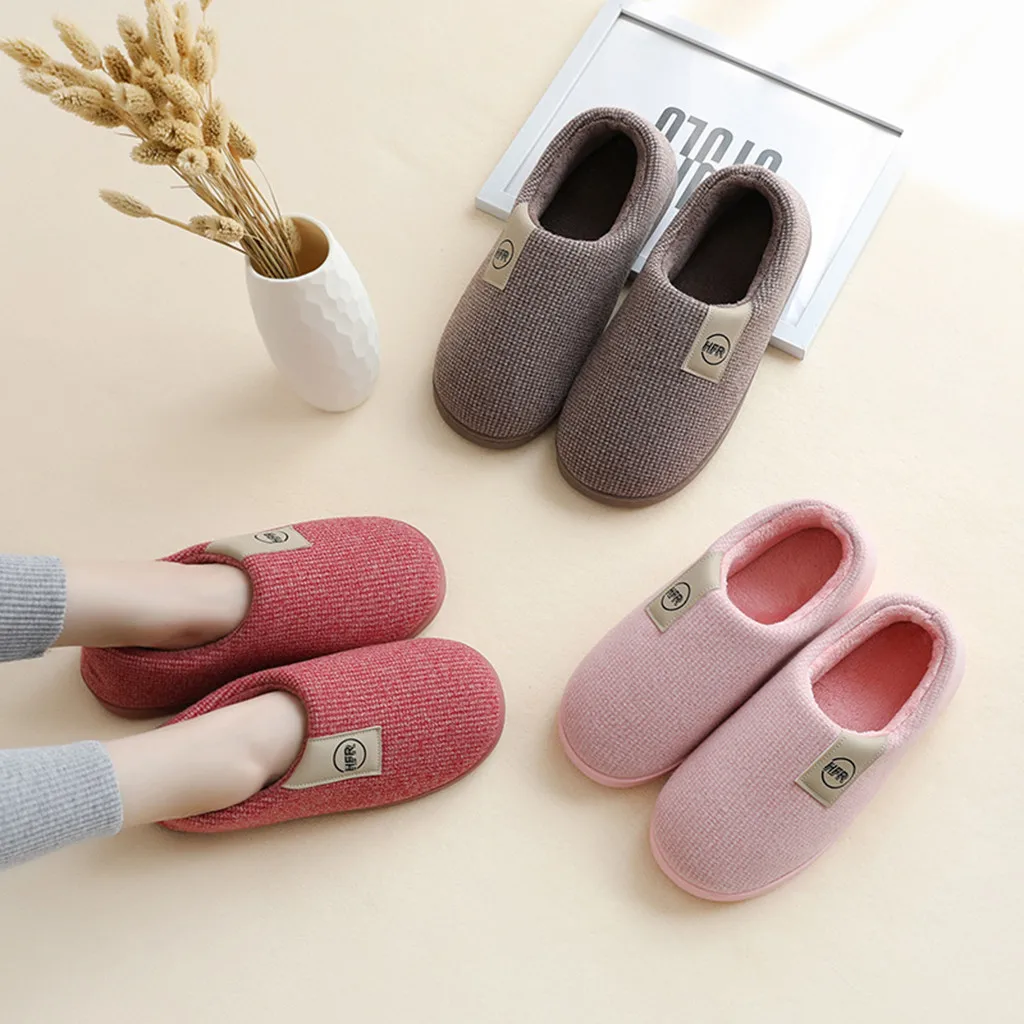 

SAGACE Slippers men and women couples winter solid color warm shoes non-slip soft bottom furry feet feet home cotton slippers
