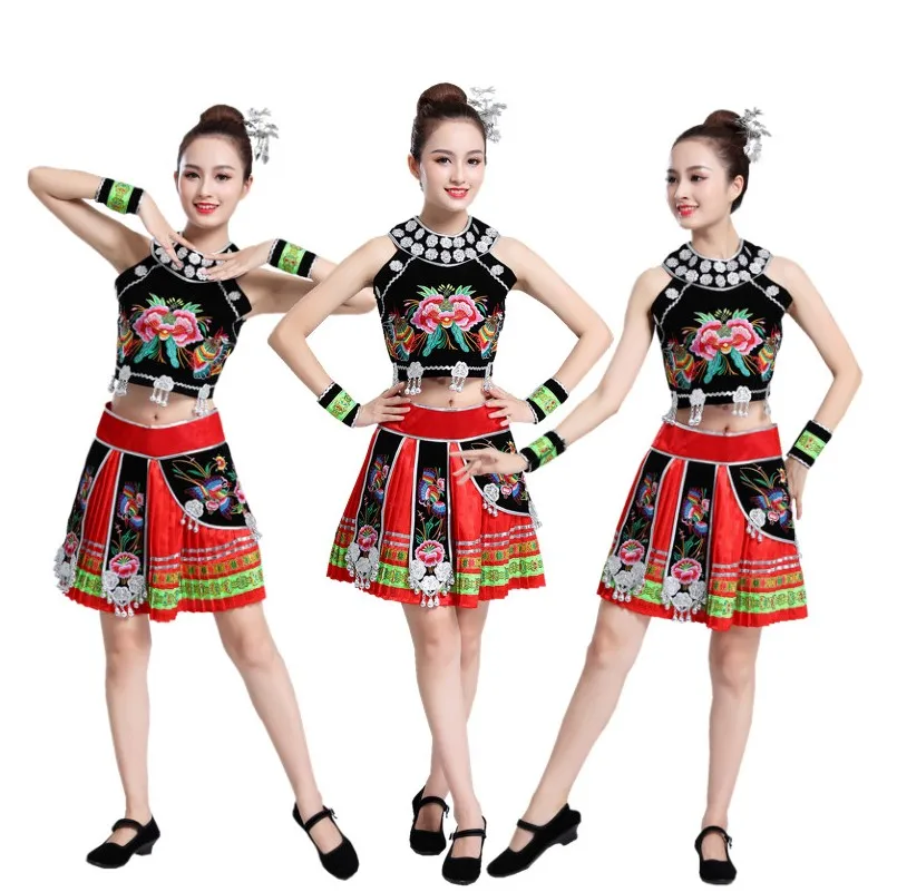Women's Hmong Miao Clothing Traditional Asian dress thailand style dancing costume ethnic festival stage wear