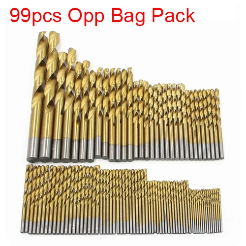 99pcs Opp bag pack Открывалка для отверстий, железная коробка, упаковка, 99 шт., набор сверл из быстрорежущей стали, 1,5-10 мм, поверхность с титановым покрытием, 118 градусов, для сверления, деревообработки - Цвет: 99pcs Opp bag pack