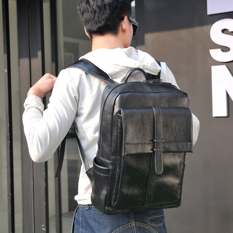 

Fashion Joker Leisure Youth Backpack Men's Backpack Day Korean version of large capacity black PUleather schoolbag men backpacks