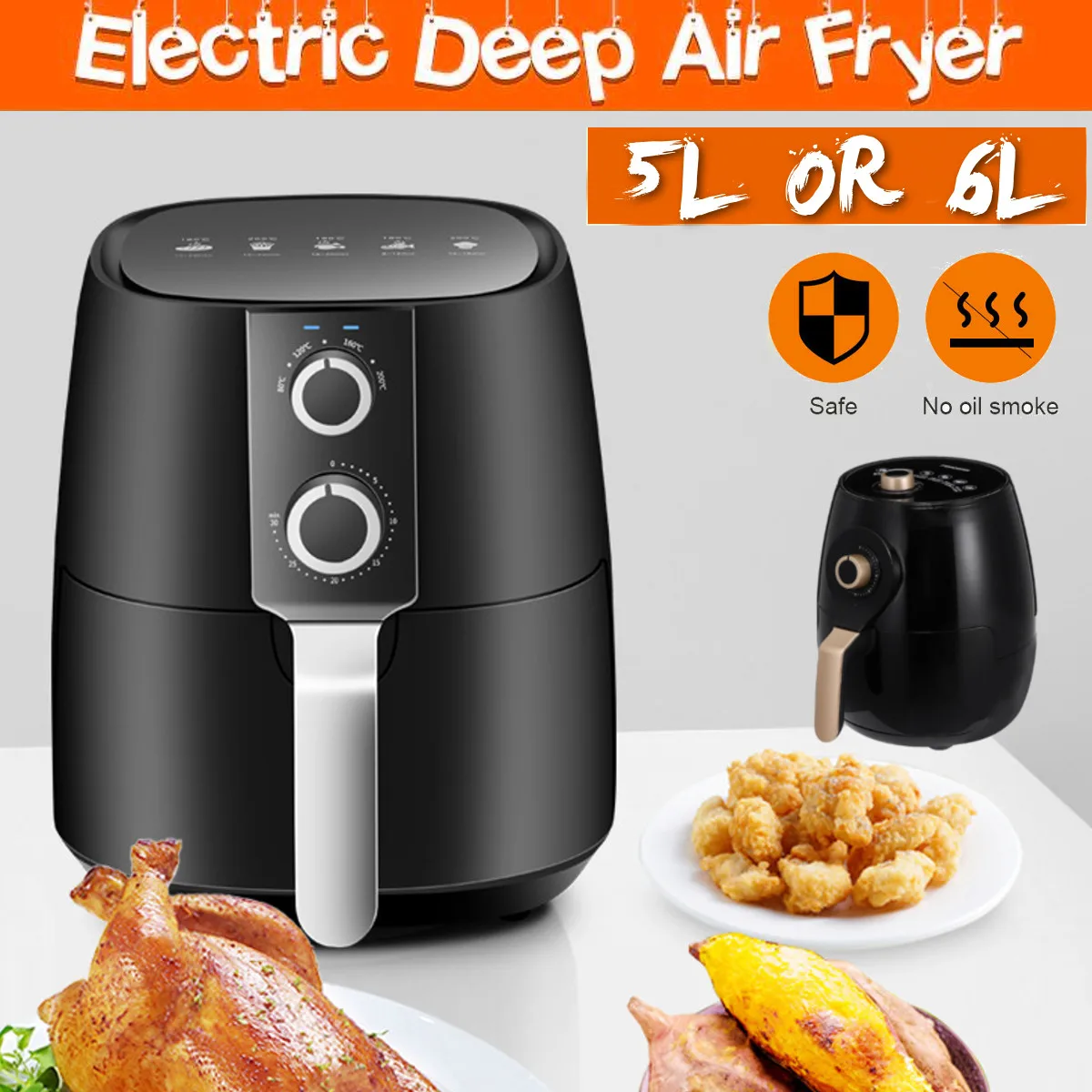 

1350W 5L/6L Health Fryer Cooker Smart Touch LCD Airfryer Pizza Oil free Air Fryer Multi function Smart Fryer for French Fries