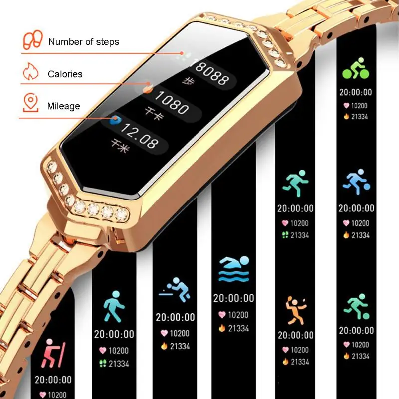 Women Diamond Smart Wristband Lady Watch Heart Rate Blood Pressure Monitor Bracelet Physiological Cycle Reminder Sleep Tracker |