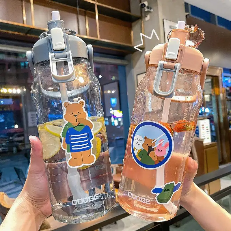 

1.5L Large-capacity Sports Water Cup Trend Creativity Campus Bottle with Straw Portable[no Stickers] Sport Eco Friendly