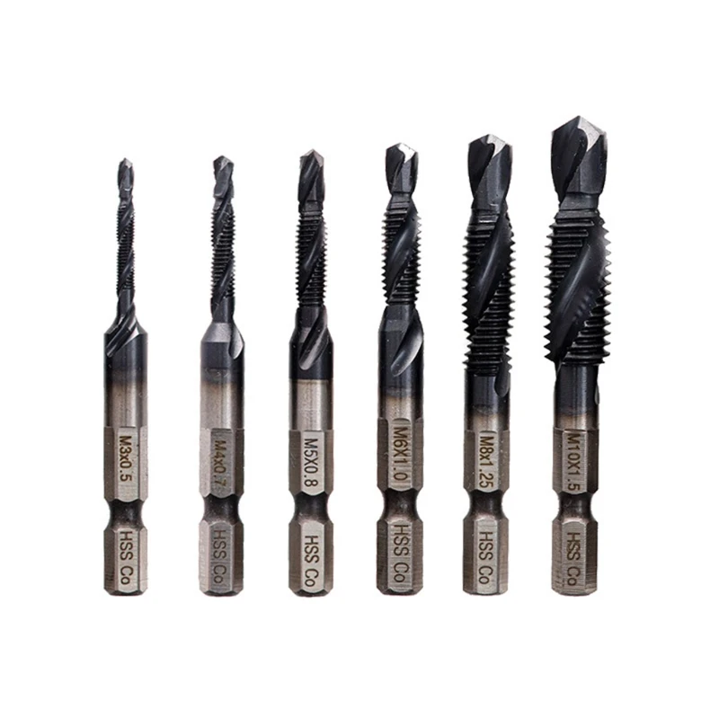 

Metric 6-piece Suit Tap Diameter M3 M4 M5 M6 M8 M10 Hexagonal Shank Drilling and Tapping Integrated Composite Tap