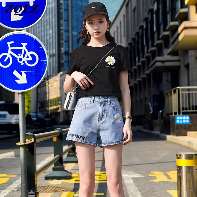ZQLZ летние женские джинсовые шорты с вышивкой новинка 2021 повседневные свободные