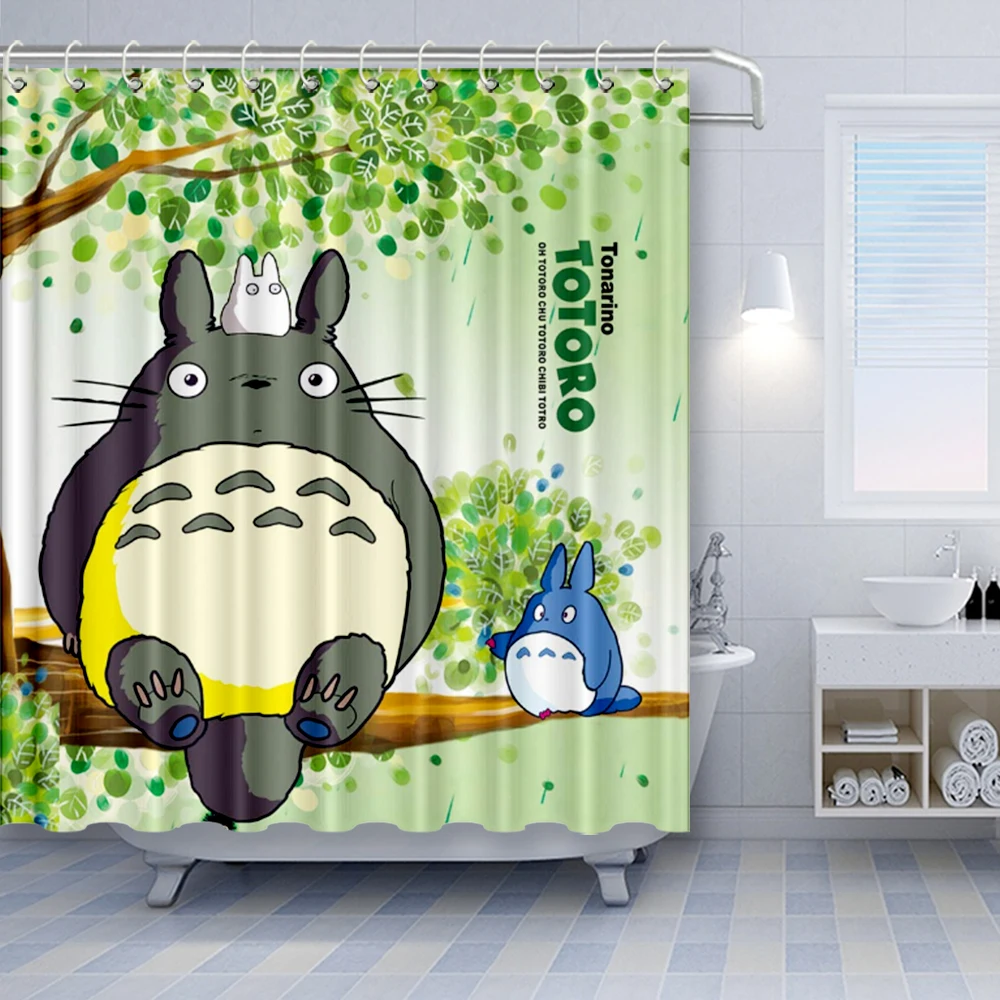 Занавеска для душа My Neighbor Totoro мультяшный МИЛЫЙ Тоторо сидя на зеленых деревьях