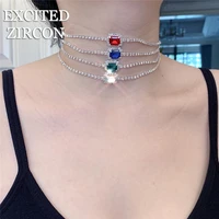 fashion green red crystal pendant necklace for women simple jewelry statment ab color rhinestone choker colllar chain