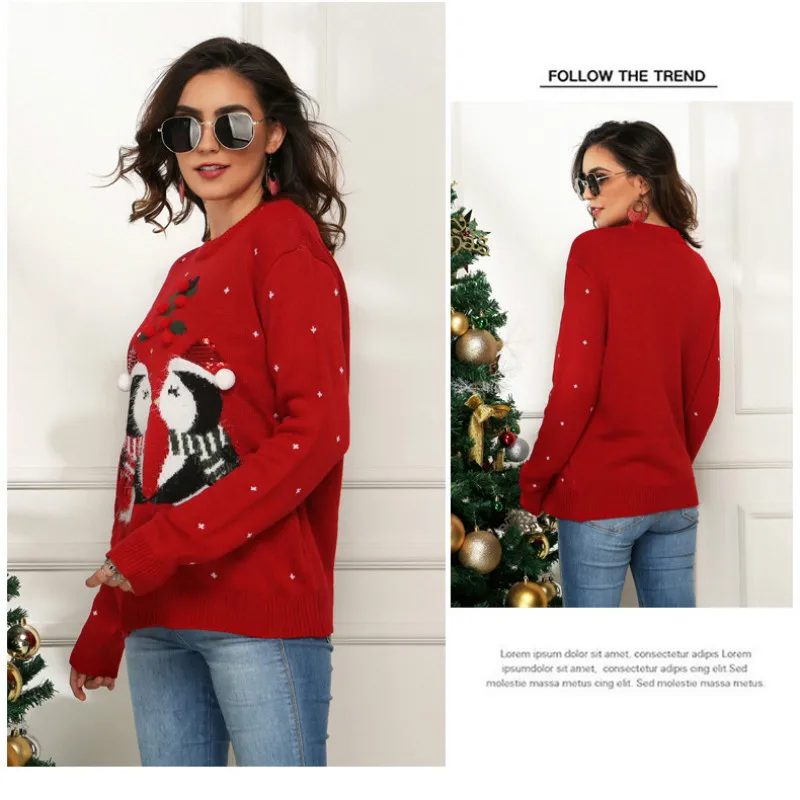 Женский свободный свитер с длинным рукавом DAYIFUN жаккардовый круглым вырезом и