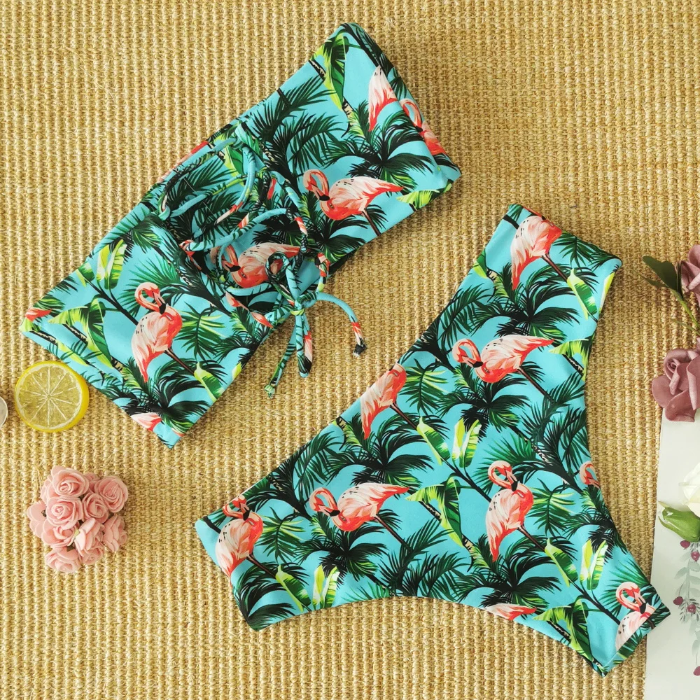 

Bikini Print Set Back Cross Bikini 2021 Swimwear Swimsuit Women Beach Wear High Waist Biquini Bandeau Female Sexy Bathing Suit