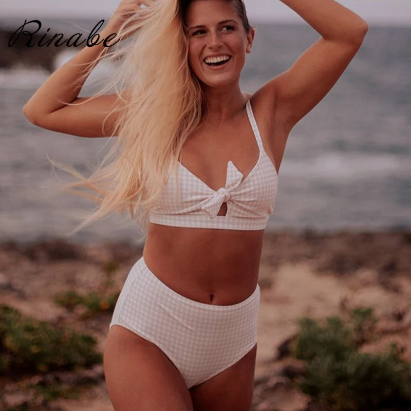 Высокая талия бикини сексуальный бантик шеи купальник женский купальный костюм