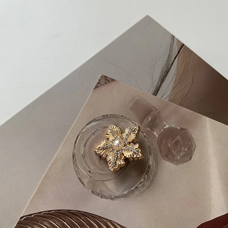 Snowflake Rhinestone Buttons With Pearl For Woolen Coat Suits Handbag Decorative 25mm Diy Crafts Gold Needlework Accessories5pcs | Дом и сад