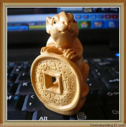 Натуральная резьба из самшита мышка для денег геомантическое украшение ручная