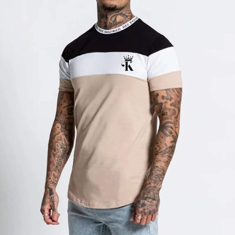 

Vintage Patchwork Letter Print O-Neck Tee Shirt For Men Fashion Summer Short Sleeve T-Shirt 2021 Casual Mens Slim Tops Pullovers