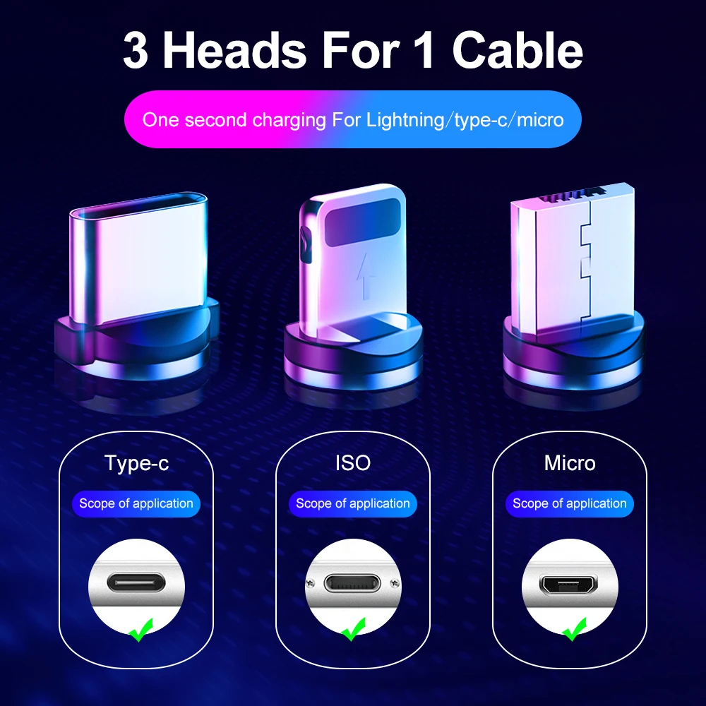 1M/2M Магнитный Кабель с разъемом Micro USB Type C кабель для передачи данных iPhone Xs 11 Xiaomi 10