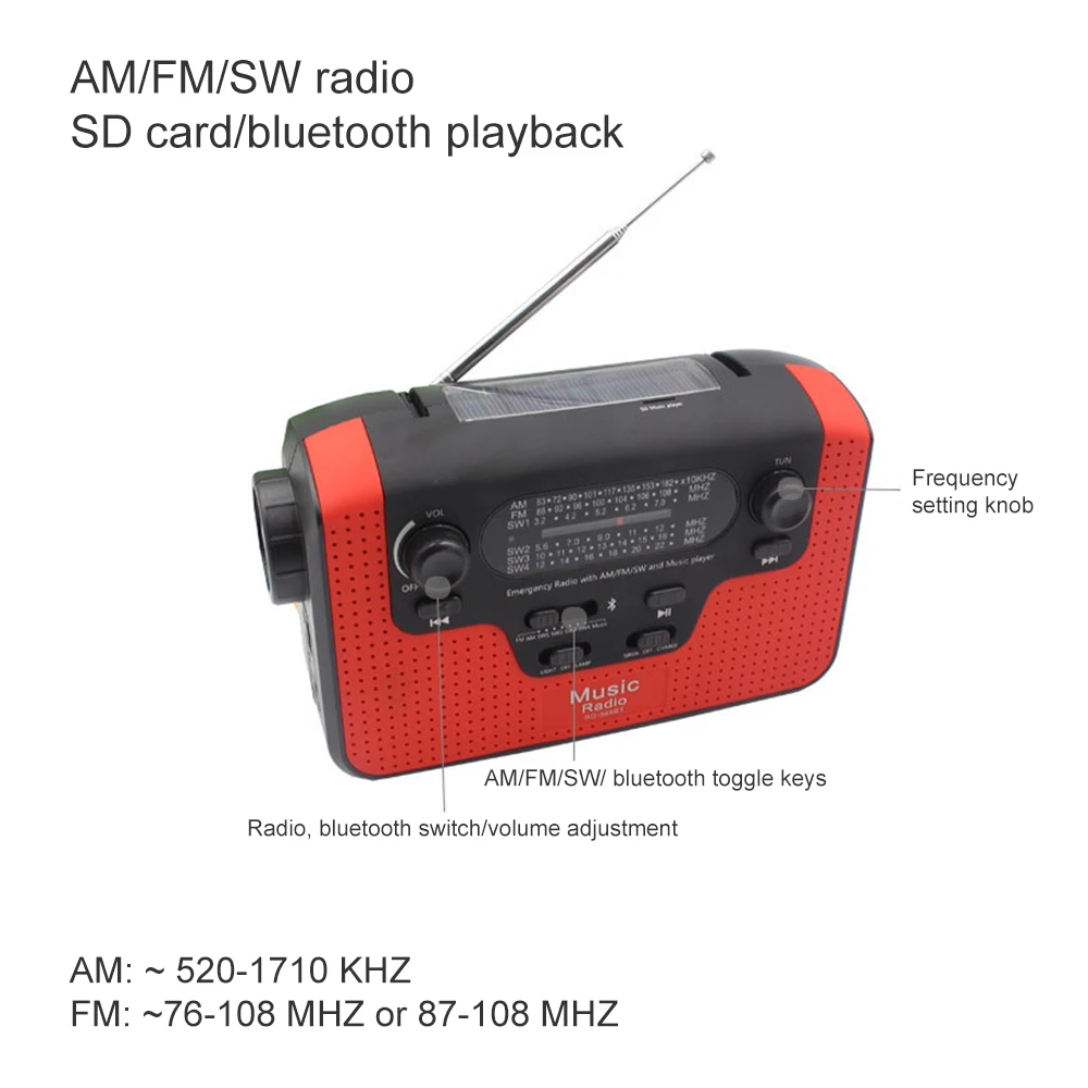 Портативный Открытый Ручной мощный светодиодный фонарик AM/FM радио на солнечных