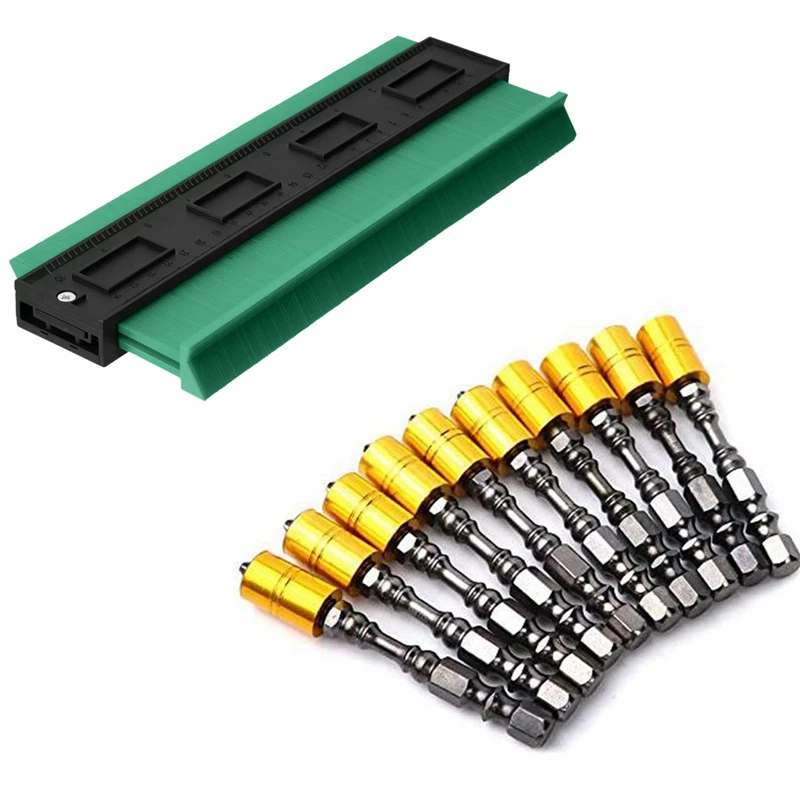 

10 Pcs 65Mm Phillips Electronic Screwdriver Bits & 1 Pcs 10 Inch Contour Gauge Plastic Profile Gauge