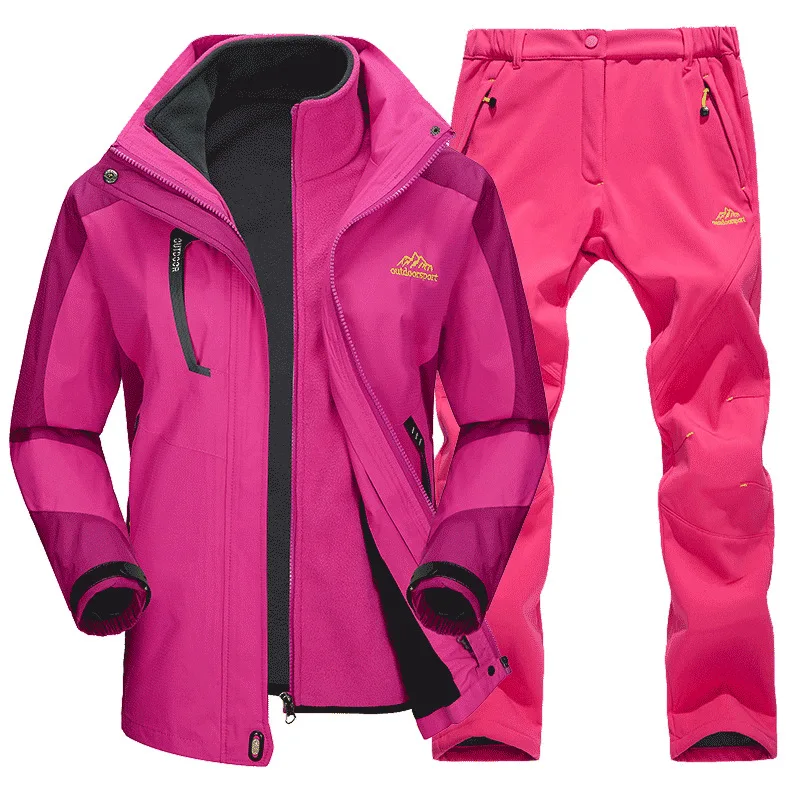 Женская куртка с флисовой подкладкой и штаны зимнее уличное теплое пальто из 3