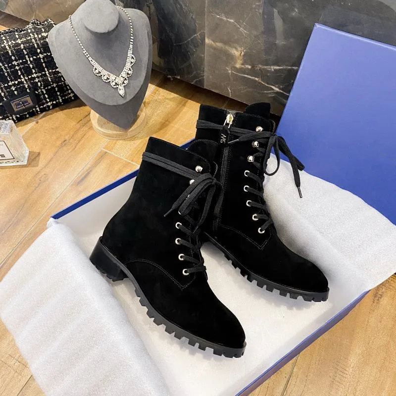 

Ollymurs Genuine Leather Ankle Boots Women Autumn Winter Low Square Heels lace Up Shoes Woman Lace Black Beige Motorcycle Boots