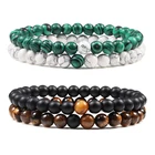 Хит 2 штнабор пара дистанционный браслет натуральный тигровый глаз и лавовый камень 6 мм бисерные браслеты энергетическая эластичная веревка малахитовые ювелирные изделия