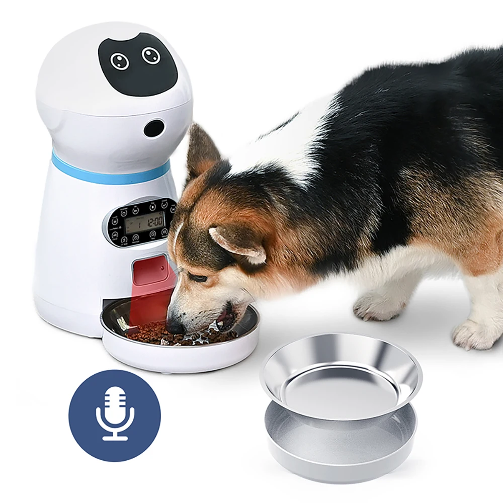 

3L Automatic Pet Food Feeder Voice Recording / LCD Screen Bowl For Medium Small Dog Cat Dispensers 4 Times One Day