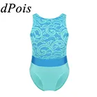 Детский танцевальный Купальник для девочек, балерина, Ритмическая гимнастика, купальник балерины для танцев, кружевной топ, лиф, костюм для соревнований