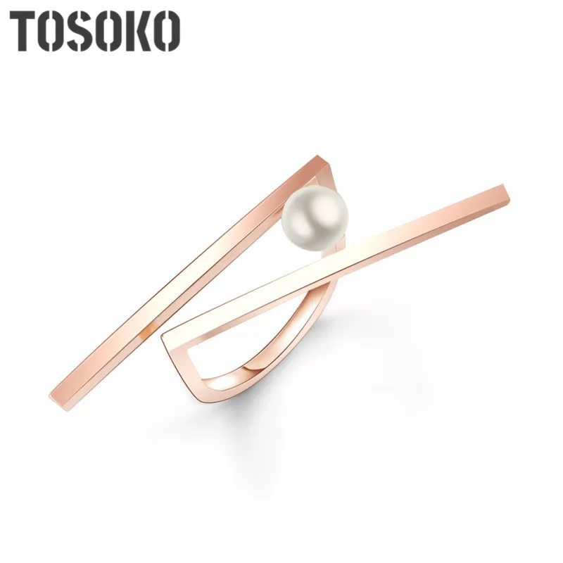 

New Stainless Steel Jewelry U-shaped Pearl Staggered Ring Fashion Women's Ring BSA034