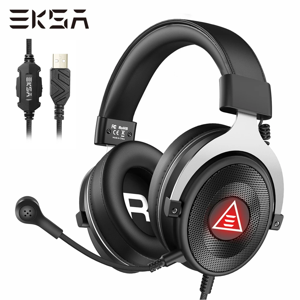 EKSA ПК игровой гарнитуры геймера E900 плюс USB 7 1 Surround проводные наушники с микрофоном