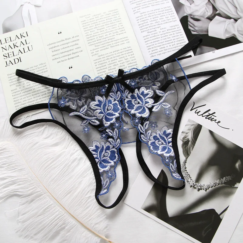 

Women's Sexy Thong French Embroidery Sexy Mesh Hollow Free Take Off Thong Low Waist Transparent Hot T Pants G String