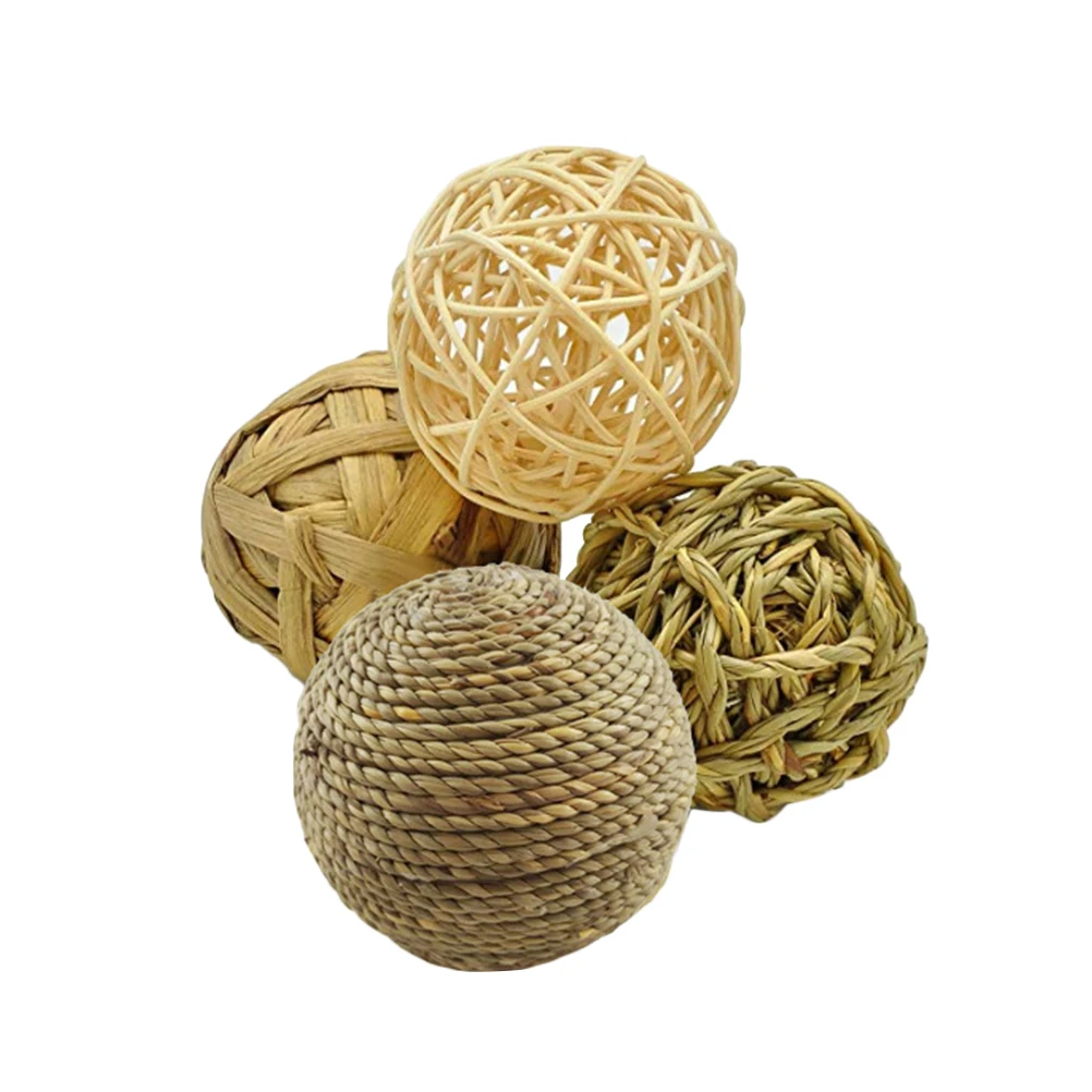 4 Pcs Pet Balls Rabbit Toys Bunny Straw Rattan Woven Chewing Ball Teeth Cleaning Training Biting | Дом и сад