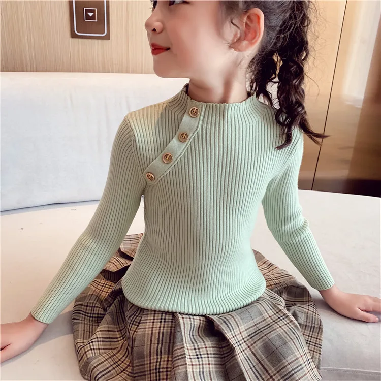 2021 Fashion Spring Girls Sweaters Knit Pullover Tops Turtlrneck Girls Sweater 2-14 Years Children Clothing Warm Kids Sweaters
