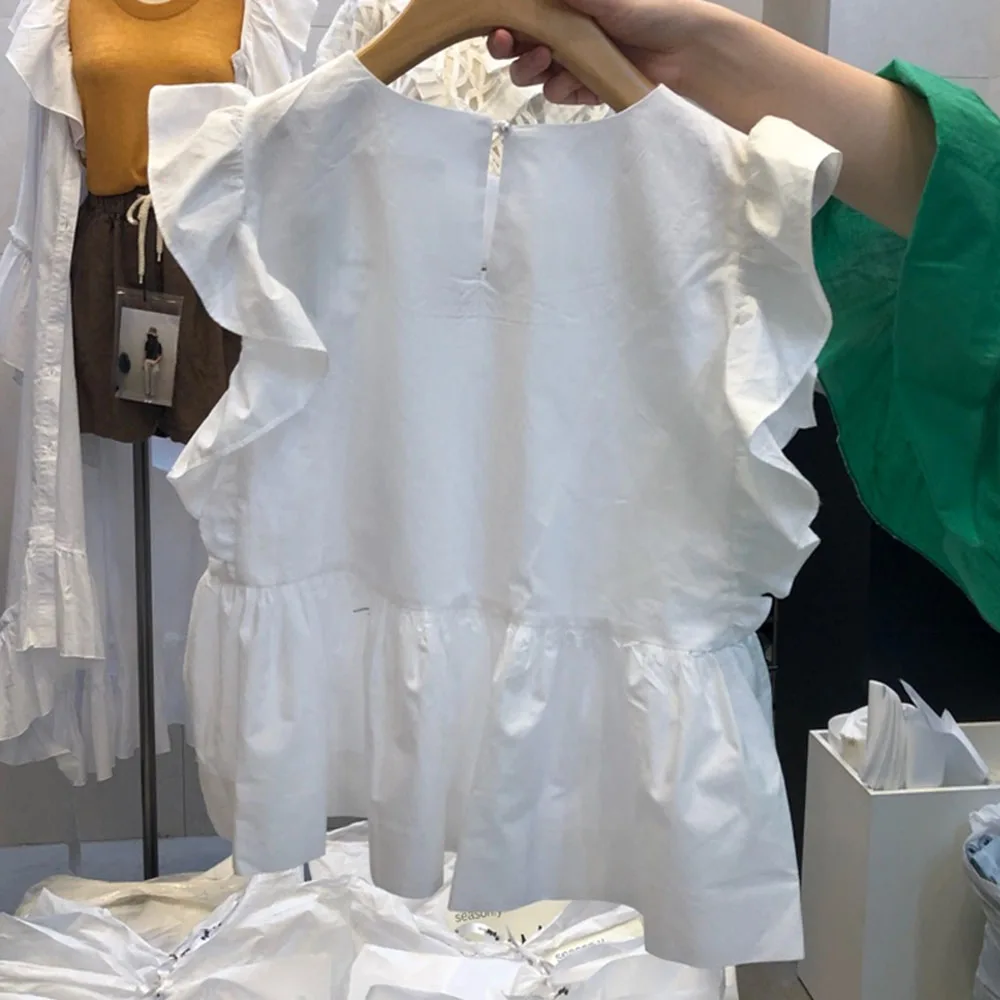 

Blouse Women White Tops Summer New Fashion Ruffle Shirts Office Lady Casual Korea Japan Style Design Female White Chic Pullover