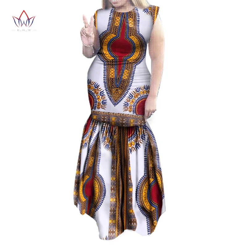 Women Dress Sexy Party Dresses Maxi Dahiki African Print Cotton Sleeveless Ankara Plus Size Clothing WY1570 | Тематическая одежда