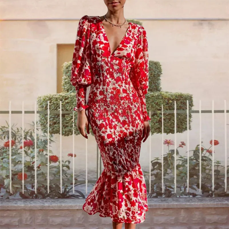 

Red Long Sleeve V Neck Bodycon Ribbed Dress Women 2021 Autumn Winter Fashion Solid Slim Casual Party Female Clothing