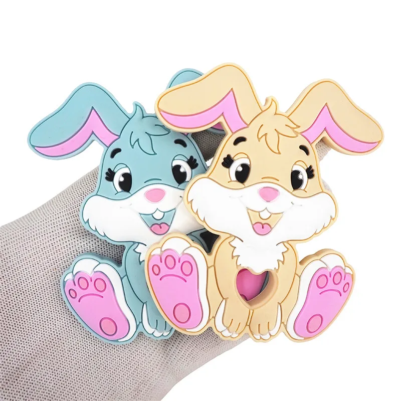 Chenkai-mordedor de conejo de silicona para beb&eacute;, dentici&oacute;n de oso de dibujos animados, Grado Alimenticio para mascar, chupete de lactancia, accesorios de cadena, 5 uds.-5