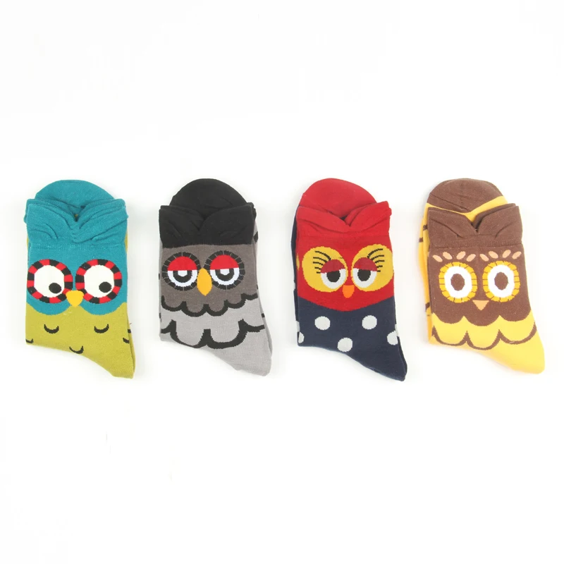 

1 Pair Colorful Combed Cotton Socks Owl Skull Pattern Long Tube Happy Men Socks Novelty Skateboard Crew Casual Crazy Socks