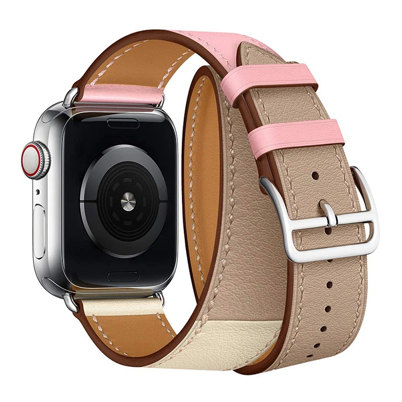 Кожаный двойной ремешок для Apple Watch 44 мм iwatch, браслет серии 5 4 3 2 1, Смарт 42 мм, петля 38 мм, замена 40 мм