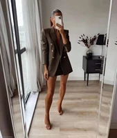 xikom women two piece set vintage green office lady double breasted blazer coat female casual slim high waist skirt suit