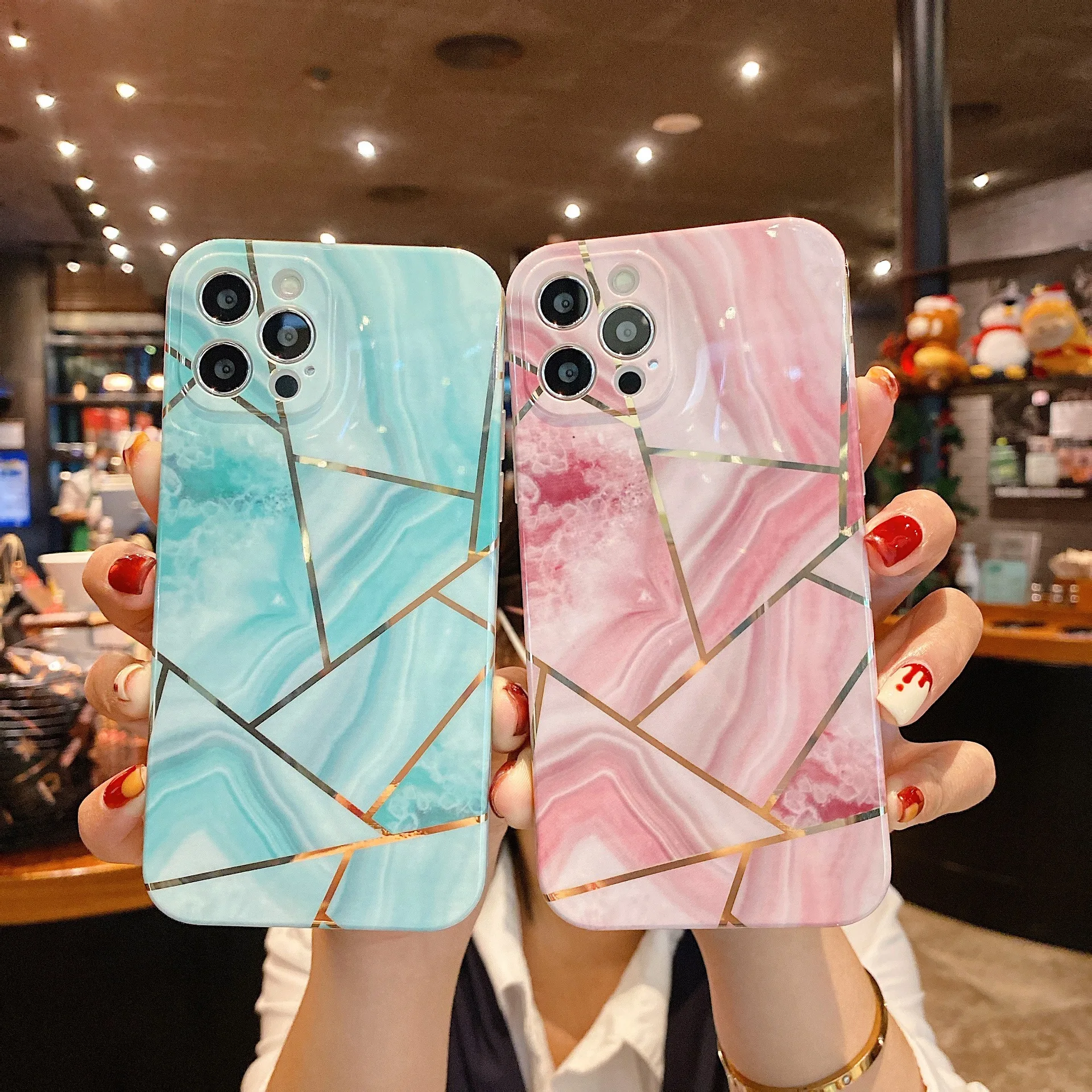 

Trendy Marble for IPhone 12 Pro Electroplating Luxury Phone Case for Apple 11pro Max XR XSMax Imd Geometric Splicing Back Cover