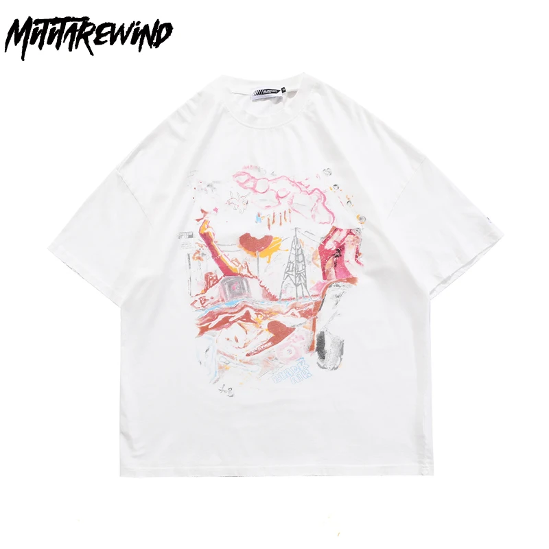 

Футболка мужская в стиле ретро, потертая уличная одежда в стиле хип-хоп, рубашка с принтом для пар, Повседневная Свободная футболка с коротк...