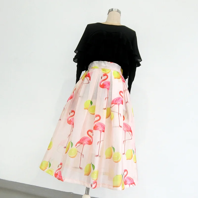 Милые юбки из органзы Женская летняя элегантная юбка с высокой талией и принтом