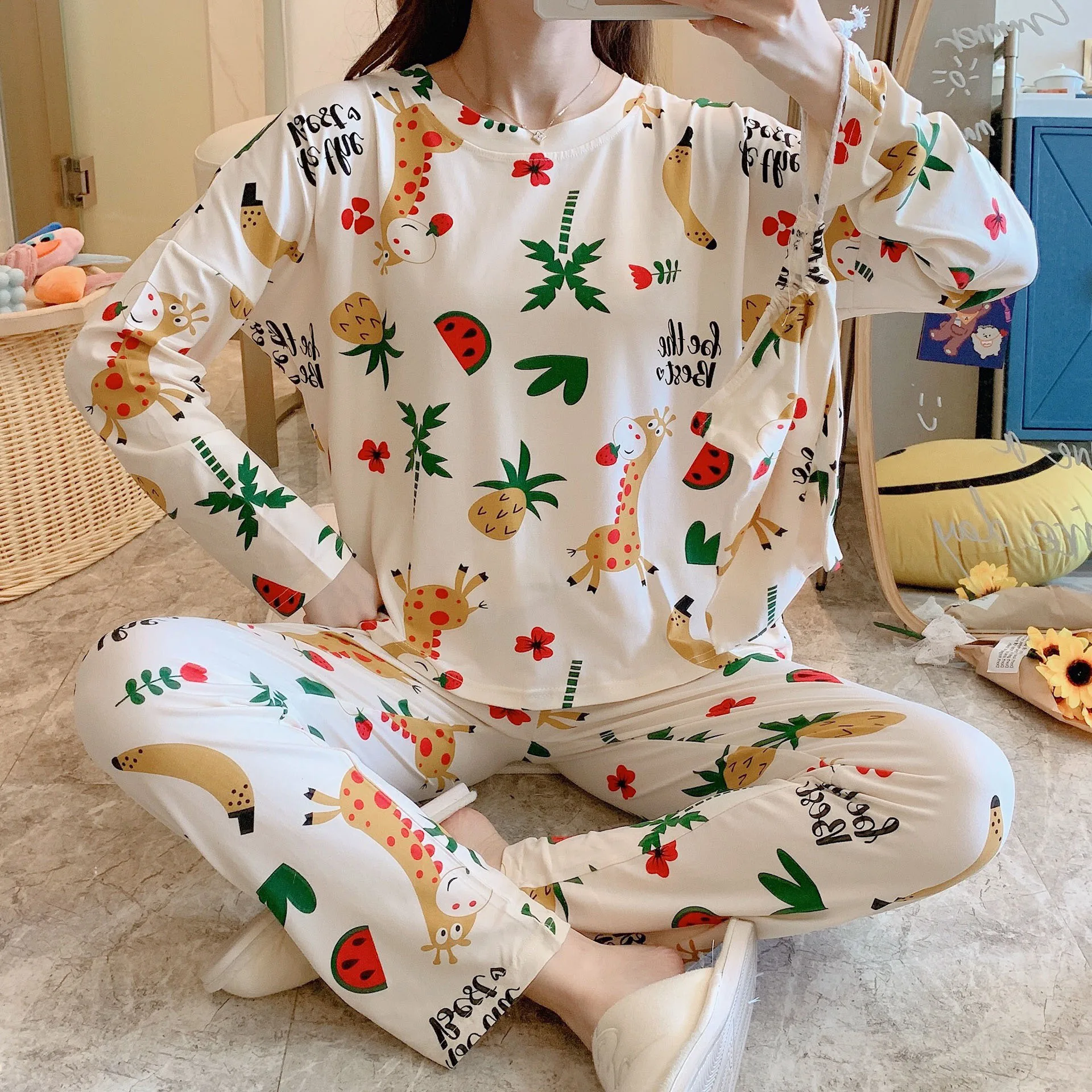 

2020 New Casual Home Clothes Women Home wear Lounge clothes Long Sleeve Pajamas Sets Cotton Sleepwear girls homewear housewear