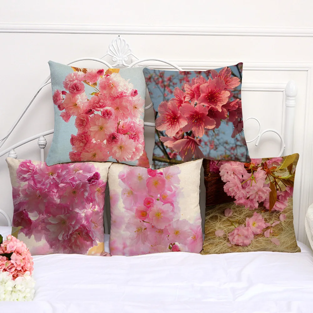 Подушка Чехол акварель Цветок сакуры Дерево Наволочка на подушку размером 45*45 см